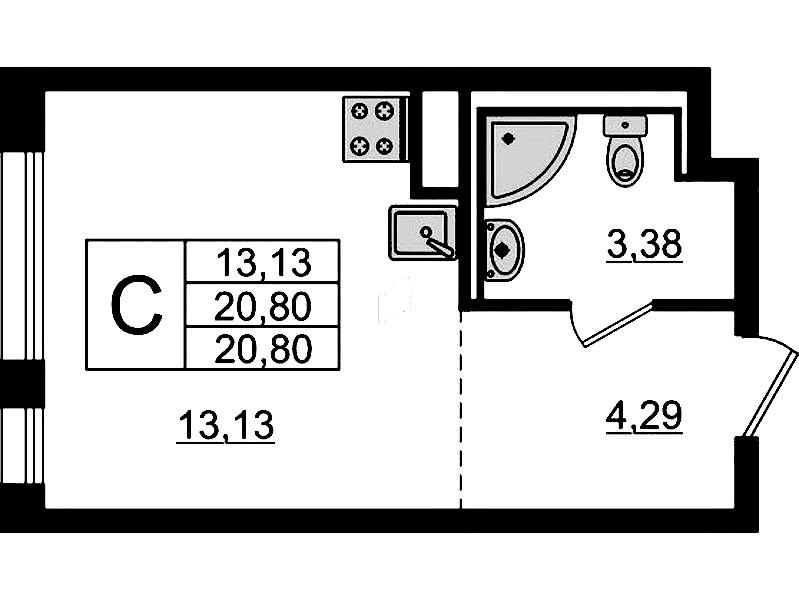Квартира студия 20.8 м², 9/12 эт., ЖК «Новые Лаврики»